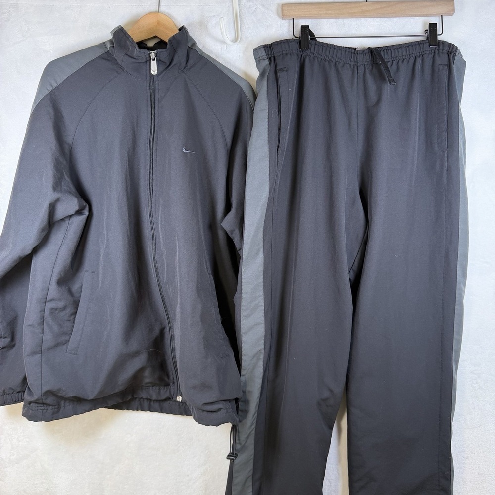 Nike Y2K Windbreaker Tracksuit Two Piece Black Gray Men's Size Large